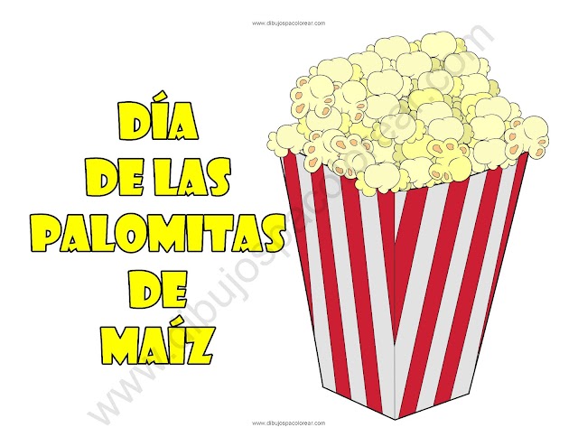 Dia de las Palomitas de Maíz dibujo a color y para colorear